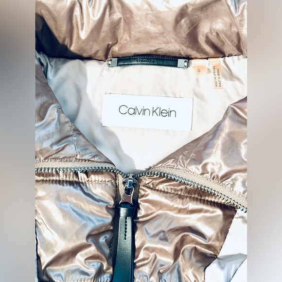 ❄️Calvin Klein Quilted Double-layer Winter Coat w/Hood, Size S, Tan & Brown - Picture 5 of 6